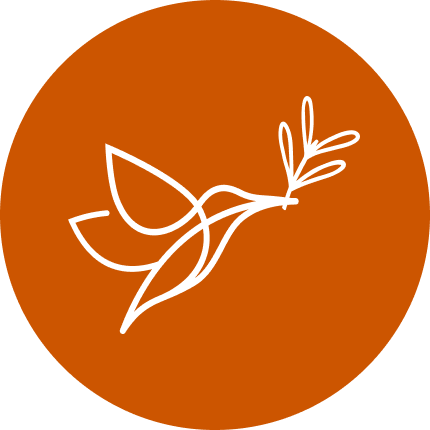 Marca del logotipo de Kolibri, pájaro blanco sobre fondo naranja